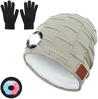 Achort Wireless Bluetooth 5.0 Music Hat with SOS LED Headlight and Gloves Unisex Musical Knitted USB Rechargeable Cap Hands Free Christmas Winter Beanie Washable for Men Women Running Skiing