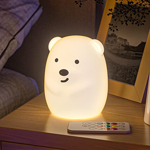 TOPERSUN Veilleuse Enfant Veilleuse Ours LED Lampe Chambre 9 Couleurs Veilleuse Bébé Multicolore Rechargeable USB Veilleuse Légère avec Télécommande Cadeau pour Enfant Adulte [Classe Énergétique A ++]