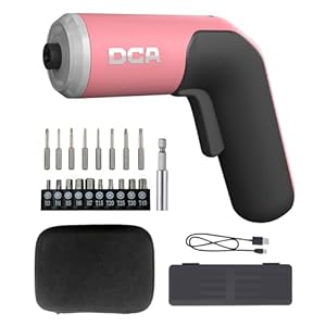 DCA Tournevis électrique 4V, 5 N·m avec batterie Li-ion 2000 mAh, mandrin hexagonal magnétique 6,35 mm, câble de charge USB-C, 18 embouts pour réparations de meubles, rose