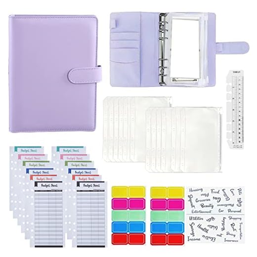 Sobres de dinero Kkaneri 30 unidades, A6, con sobres de dinero, hojas de gastos, etiquetas y regla (purple)