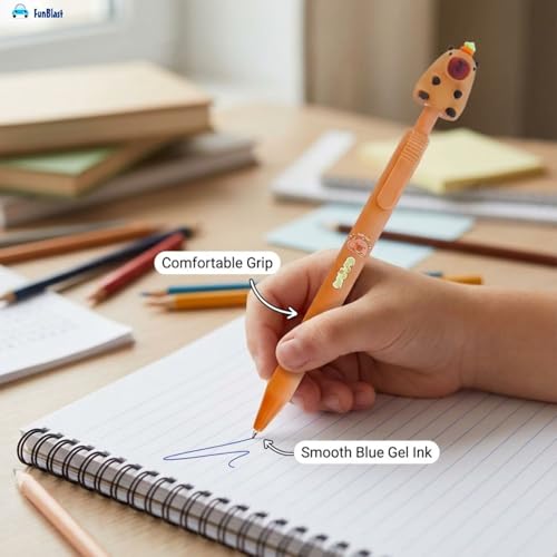 Image of FunBlast Gel Pens for Writing, 5 Pcs Gel Pen & 1 Pcs Highlighter Pen, with Comfortable Grip for Smooth Writing, Kawaii Pens, Stationery for School & Office (Blue Ink) (Capybara)