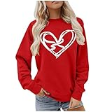 Frauen Hoodie Valentine Sweatshirts Damen Pullover Liebe Herz Drucken Langarmshirt Casual Shirt Loose Oversized Langärmelige Tops Oberteil Sport, Herbst-Shirt