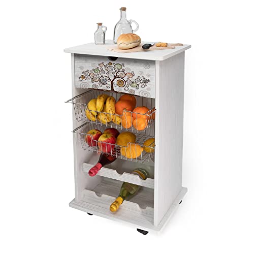 Carrello cucina salvaspazio legno NEW Portafrutta multiuso Albero della Vita misure 47x39 Altezza 85 cm WHITE Tree White