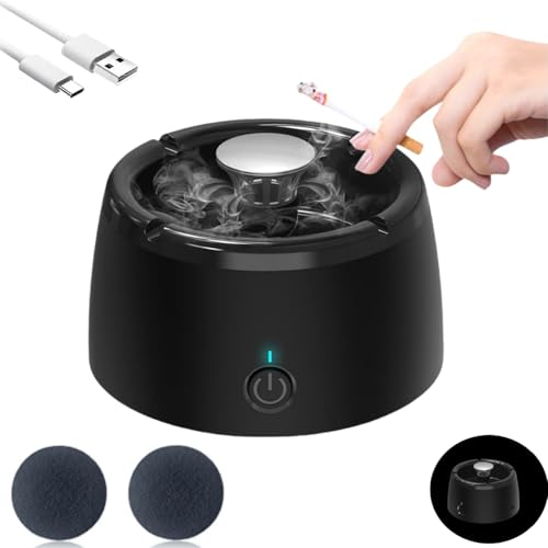 Multifunctional Smokeless Ashtray,USB Rechargeable HEPA Filter Ashtray for Home Office Car Indoor Outdoor(Black/Black)