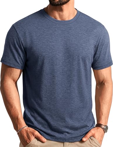 T-shirt manches courtes homme bleu marine COOFANDY léger col rond