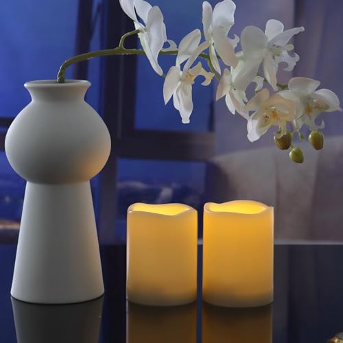 Image of Outdoor Battery Operated Flameless Candles with Remote Timer D3 inchxH4 inch 2 Pack