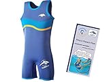 Lampiphant® + Konfidence Warma Wetsuit, Kinder-Badeanzug aus Neopren mit Plitsch-Platsch-Fibel, nautisch blau, Größe 6-7 Jahre