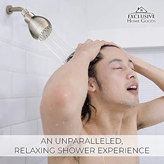 High Pressure Shower Head - Brushed Nickel - Powerful Deluxe Bathroom Showerhead with Strong Spray Stream and Small Silicone Nozzles - Universal Fit Works with High and Low Water Flow Showers-2.5 GPM