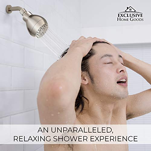 High Pressure Shower Head - Brushed Nickel - Powerful Deluxe Bathroom Showerhead with Strong Spray Stream and Small Silicone Nozzles - Universal Fit Works with High and Low Water Flow Showers-2.5 GPM - Thumbnail 6
