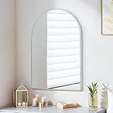 FINEWF 30x20 Arch Mirror Rectangle Wall Mounted Aluminum Alloy Metal Frame HD Glass Dressing Make-up for Bathroom Entryway Bedroom Living Room 30 20 inch Silver