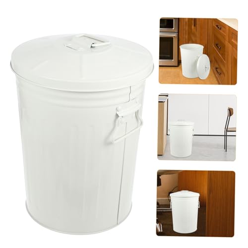 Caneca de basura metálica beige con tapa y asa miniatura 3