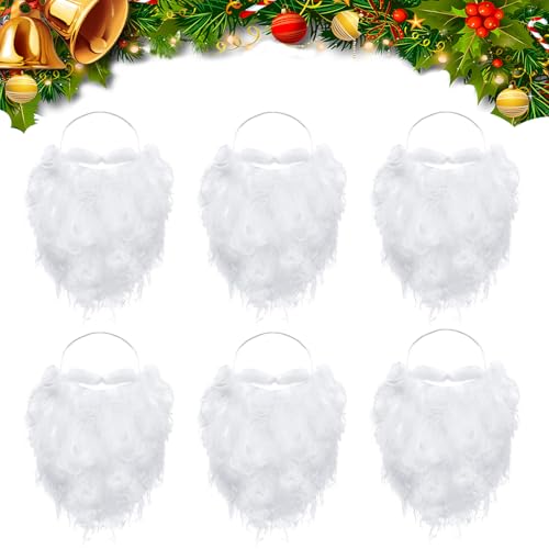 DIELOVEHUA 6 Piezas Barba de Santa, Blancos Barba de Santa, Disfraz de Barba Falsa, Disfraz de Papá Noel, para Adolescentes Adultos Accesorios Disfraz para Navidad Cosplay