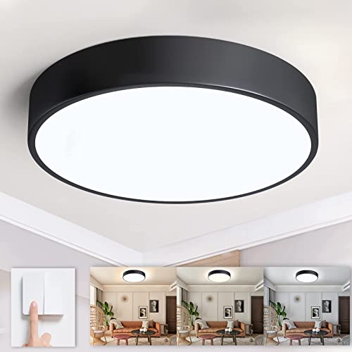 12 Inch Led Flush Mount Ceiling Light Fixtures,24W Matte Black Round Ceiling Lamp,3 Color Temperatures（3500K/4000K/6500K Close To Ceiling Light For Hallway,Kitchen,Bedroom,Living Room And Dining Room #TOP8