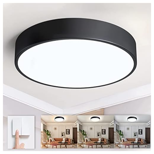 12 Inch LED Flush Mount Ceiling Light Fixtures,24W Matte Black Round Ceiling Lamp,3 Color Temperatures（3500k/4000k/6500k Close to Ceiling Light for Hallway,Kitchen,Bedroom,Living Room and Dining Room