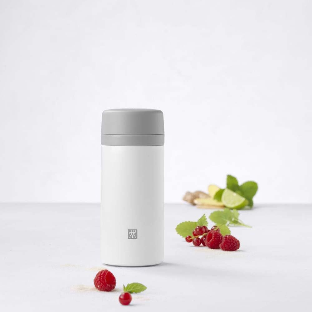 Zwilling Thermo Thermos Flask, Integrated Filter Insert, Vacuum Flask for Tea & Infused Water, Double Wall Insulation, 420 ml, Height: 17,2 cm, White image 2