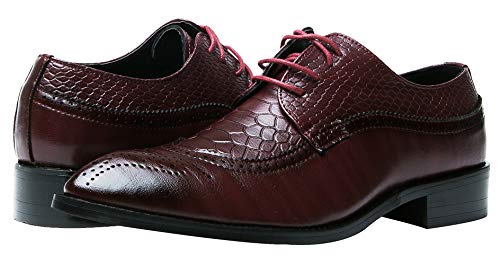 Oxford Shoes Men Brogue Pointed Toe Wingtip Lace-Up Leather Formal Dress Shoes Red 9 Us #TOP5