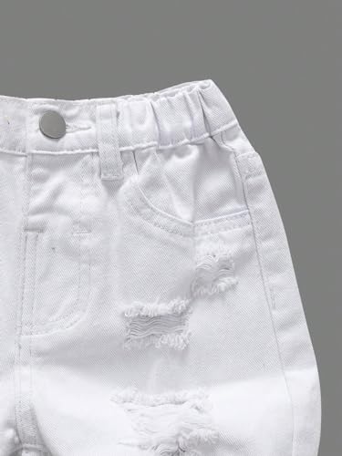 Floerns Calça jeans de perna reta rasgada com estampa de desenho animado para meninos, Branco, 5 Ano