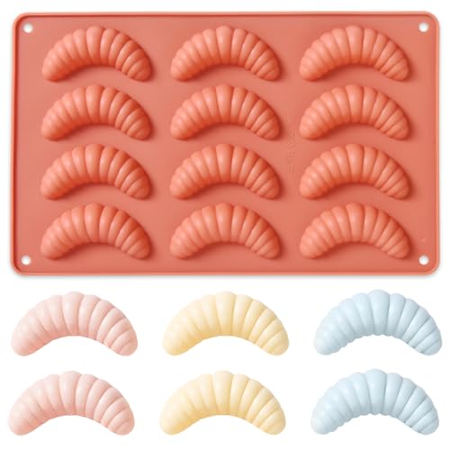 Silikon Backform für Kipferl 12 Mulden Vanillekipferl Pralinenform Backblech für Kekse und Schokolade Antihaftbeschichtet Terrakotta