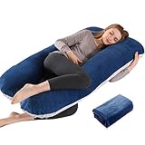 Wndy's Dream Pregnancy Pillow U-Shape, Full Body Pillow Maternity Pillow with 2 Removable Velvet Covers, 58inch, Support for Back, Hips, Legs, Belly(Blue+Grey)