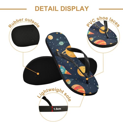 Space Planet Rocket Beach Summer Casual Flip Flop Sandals Non-Slip Quick Dry for Women Men 214B33412