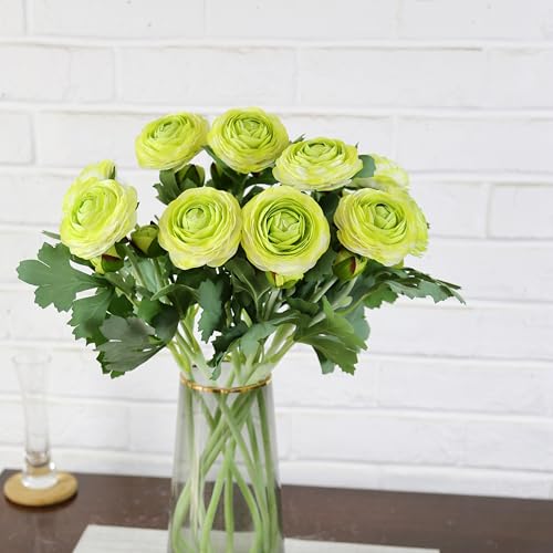 Artificial Ranunculus Flowers with Real Touch Stem, Silk Ranunculus Flowers (Green, 10pcs)