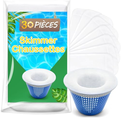 Chaussette Skimmer Piscine 30 Pièce, Réutilisable Chaussette Filtre Piscine, Prefiltre Skimmer Nylon Élastique avec Maillage Ultra-Fin, Chaussettes d'écumeur de...