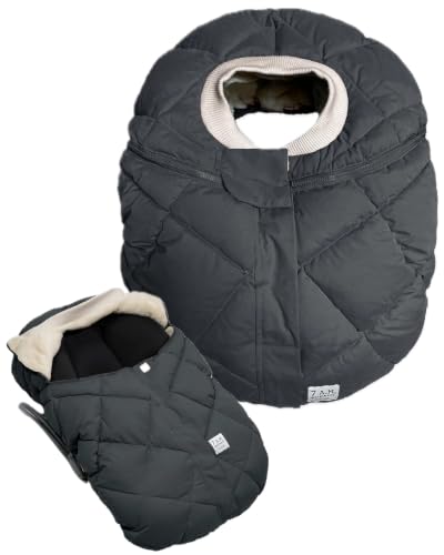 Image of 7AM Enfant Car Seat Covers - Cocoon Baby Cover for Boys & Girls, Rain & Snow Repellent, Breathable Windproof, Center Zipper, Universal Fit for Infant Car Seat (0-12M) (Smokey Quilted)