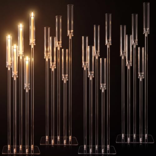 Tessco 4 Set 5 Arms Acrylic Candelabra Tall Candle Holders Wedding Table