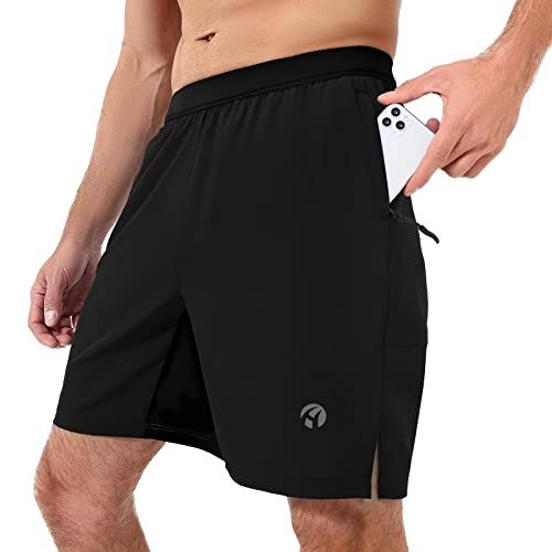 HMIYA Sporthose Herren Kurz Atmungsaktiv Sports Shorts Schnell Trocknend Kurze Hosen Leicht mit Reissverschluss Taschen (Schwarz,M)