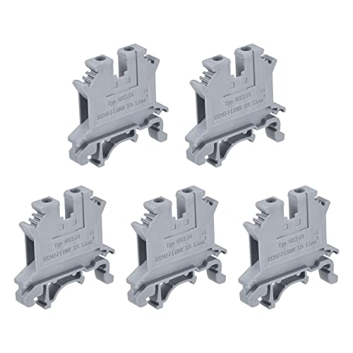 sourcing map DIN Rail Mount Terminal Blocks Screw Type Clamp Grey UK2.5B Pack of 40