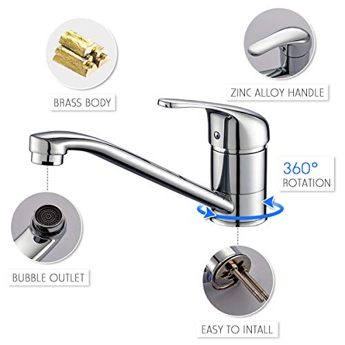 Rovate Classic Single Handle Kitchen Sink Faucet, Brass 360 Degree Swivel Single Hole Mixer Faucet, Chrome #TOP4