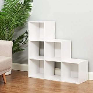 6 10 Cube White Bookcase Step Ladder Wooden Display Unit Shelving Storage Bookshelf Shelves (10 Ladder, No Basket)