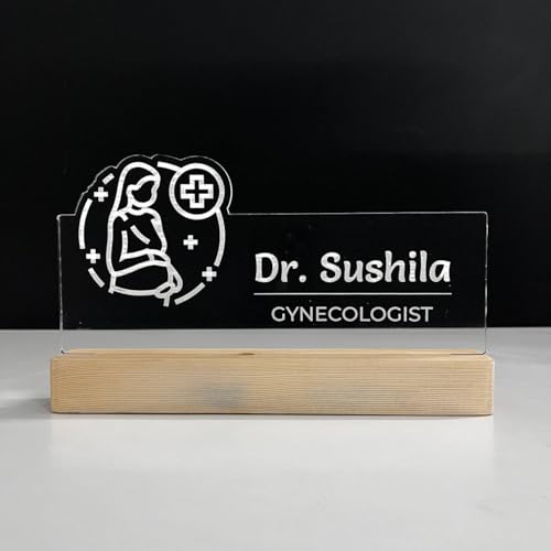 Image of Customized LED Name Plate for Office Desk Table Lamp Name Sign Birthday Gift For Female Specialist Gynecologist Maternity Pregnancy Doctor Size (10 x 6 inch) (For Gynecologist)