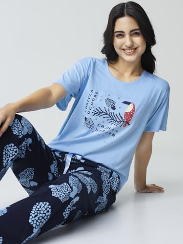 Image of Night Suit for Womens Checks Printed Cotton Night Dress of Top and Pajama Set 9410