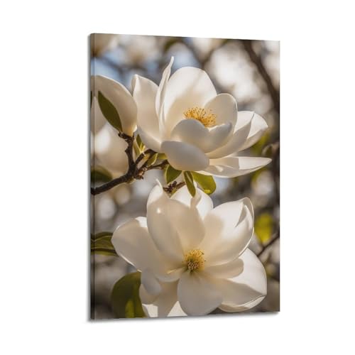 Affiche murale en coton magnolias blancs art premium ZHOUKEG 50x75 cm