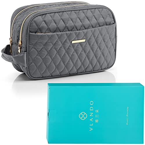 Vlando Travel Makeup Bag Travel Cosmetic Bag,Toiletry Bag For Girl Make Up Bag Brush Bags Reusable Toiletry Bag Gift Box Packaging (Gray) #TOP5