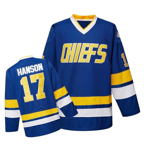 Men's Hockey Jerseys from The Movie Red Wings, Black Hawks, Alaska Charleston and The Mysterious Chief(Blue,XXL)
