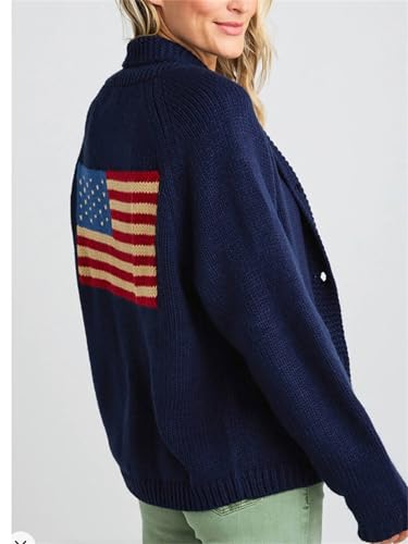 Women Y2k American Flag Pattern Sweater Solid Color Fourth of July Cardigan Patriotic Knic USA Button Front Top4