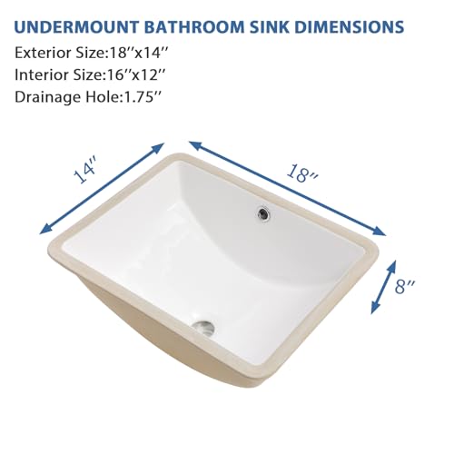 Couoko CUF1814 Undermount Bathroom Sink 18 X 14 Inch Vessel Sinks Rectangle Modern White Ceramic Vanity Classic Basin thumb #5