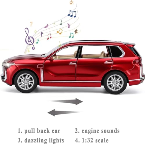 Image of Exclusive Alloy Metal Pull Back Die-Cast Car 1 /32 Bmw X7 Toy Car Diecast Metal Pullback Toy Car With Openable 6 Doors, Light Music Boys Gifts Toys(1:32 B M W X7 - Red)