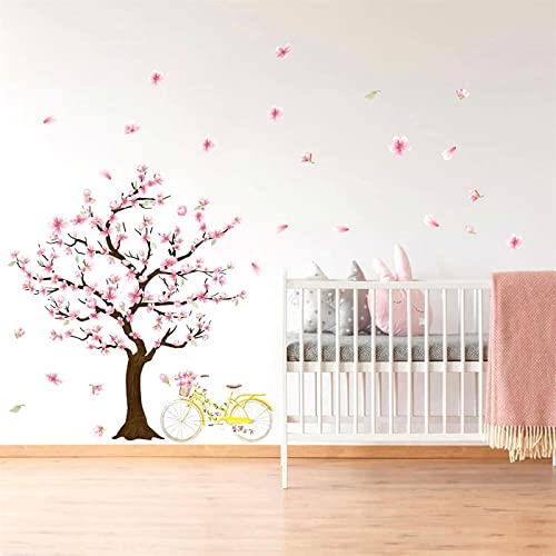 Cherry Tree Wall Sticker Cherry Blossom Tree Wall Stickers Large Tree Wall Stickers Peel And Stick Floral Tree Wall Decals Pink Flower Wall Stickers For Girls Room Bedroom Nursery #TOP5
