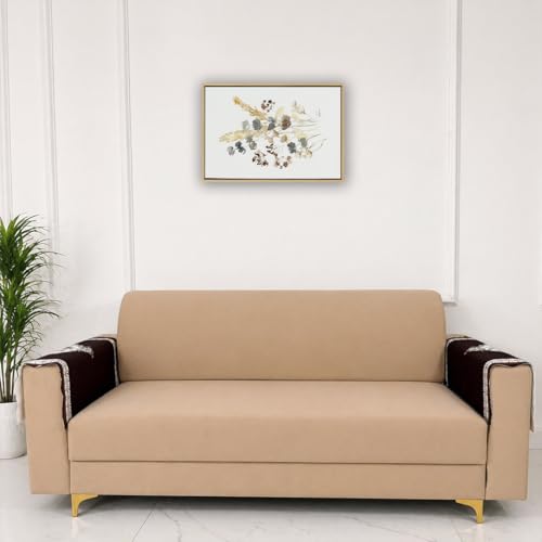 Image of Homerz Premium 'Luxe Series' Holland Velvet Sofa Cover | Smooth Finish | Anti-Skid Fleece Backing | Soft Touch Couch Seater Protector for Living Room Dustproof (Coffee, 2 pc Armrest, Armrest)