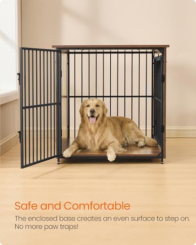 Image of Feandrea Wooden Dog Crate Furniture, 48 Inches Heavy-Duty Kennel for Dogs up to 110 lb, with Double Doors and Enclosed Wood Base, Modern Pet Cage End Table Indoor, Rustic Brown
