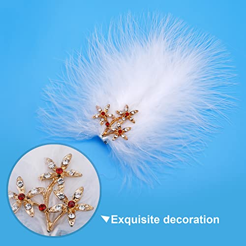 Mwoot 4Pcs Feather Fascinators Hair Clip, Handmade Feather Headpiece Branch Shaped Hair Clips With White And Red Diamonds, Elegant Barrettes Headpiece For Women Girls, Party Hairpins Hair Accessory #TOP4