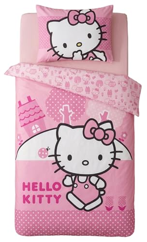 Hello Kitty Housse de Couette Bébé 100x135 + Taie 40x60 Coton Rose Blanc