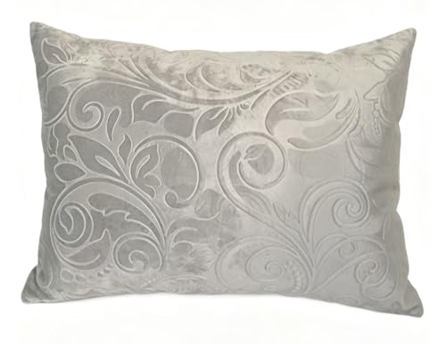 TangDepot Embossed Velvet Throw Pillow Cover-(12" x 24", C41 Light Grey)