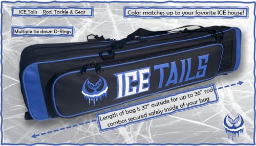 Mermaid Gear ICE Fishing Rod Tackle Bag Ice Tails Ice Bag 36.5” X 8” X 6” Soft Sided Traveling Case Water Proof Multi Use Storage for ICE tungsten Jig Box Tip Up Gloves (BLUE) - Thumbnail 4