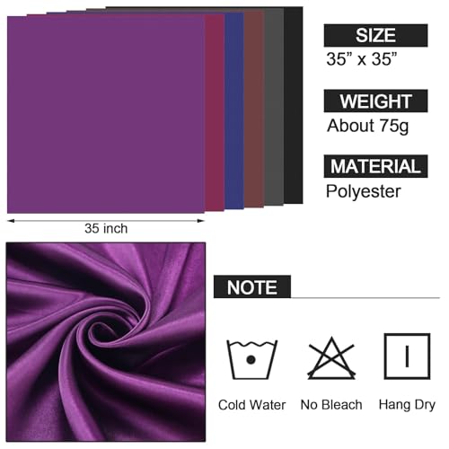 6 Pcs Solid Cowboy Rag for Women Western Neck Scarf Bandana 35-inch Square Satin Rag Neckerchief Multiple Colors Wildrags for Men Pack2