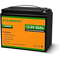 Baterías Lifepo4 Características ECO-WORTHY Bateria Litio 12V 50Ah Bateria LiFePO4 Energía de Emergencia con más de 3000-15000 de Ciclo Profundo y Protección BMS para el Kit Placa Solar, Hogar, RV, Carritos de Golf, Marina