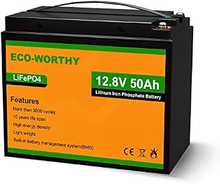 ECO-WORTHY 50Ah 12.8V Lithium Battery Emergency Power Backup Rechargeable LiFePO4 Lithium Iron Phosphate with 3000+ Deep Cycles and BMS Protection, Perfect forRV, Boat, Marine, Solar Panel System